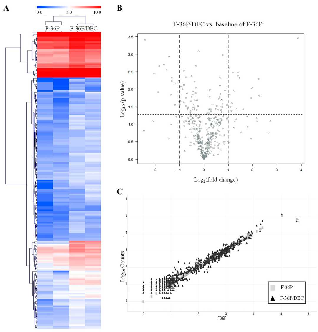 Analysis of DEGs between F-36P and F-36P/DEC cell line.