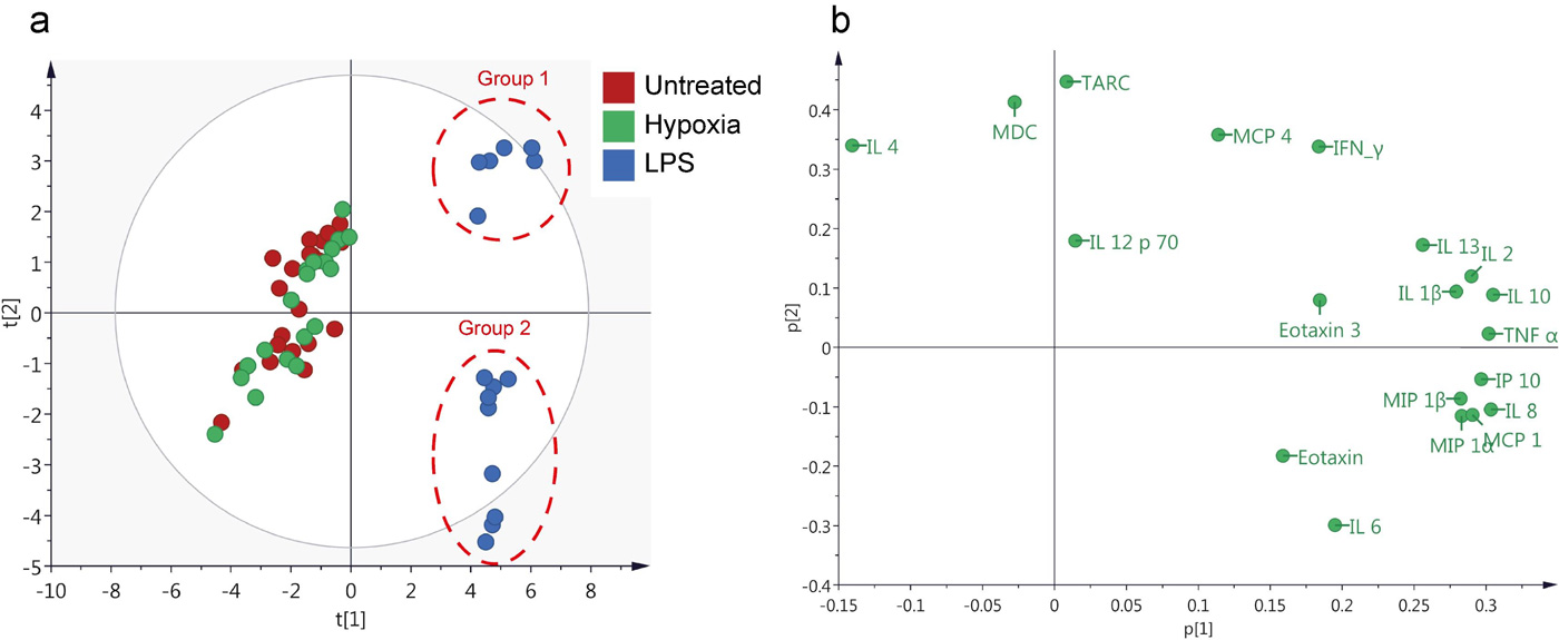 Fig. 2. Principal Component Analysis (PCA) analysis of cytokine and chemokine levels