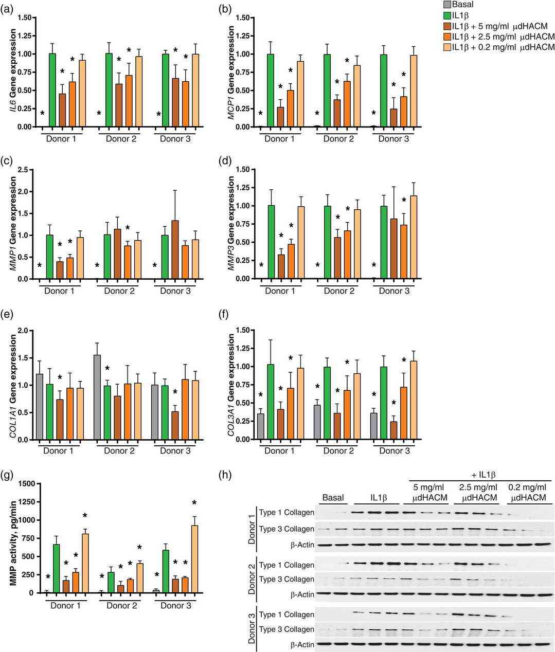 Effects of micronized dehydrated human amnion/chorion membrane (μdHACM) treatment on modulators of inflammation and ECM proteins.