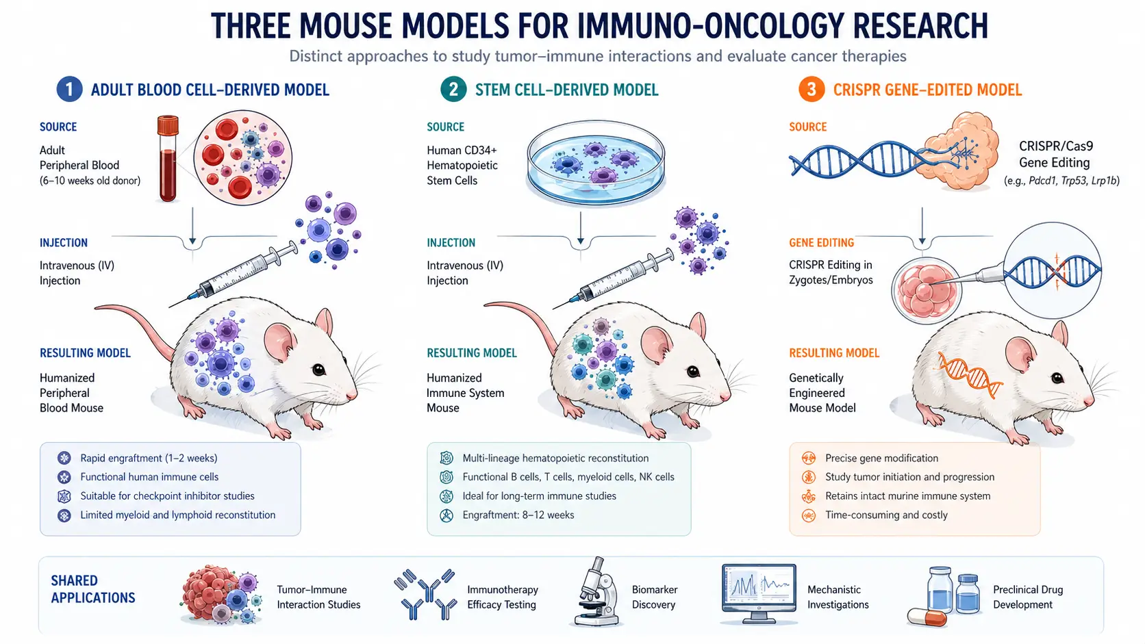 Three mouse models for immune-oncology research.
