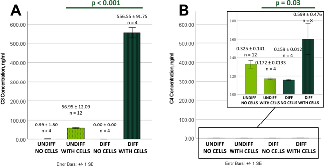 C3 and C4 from HCjE Supernatants HCjE were cultured under undifferentiating (UNDIFF, serum-free) and differentiating (DIFF, 10% heat-inactivated serum) conditions